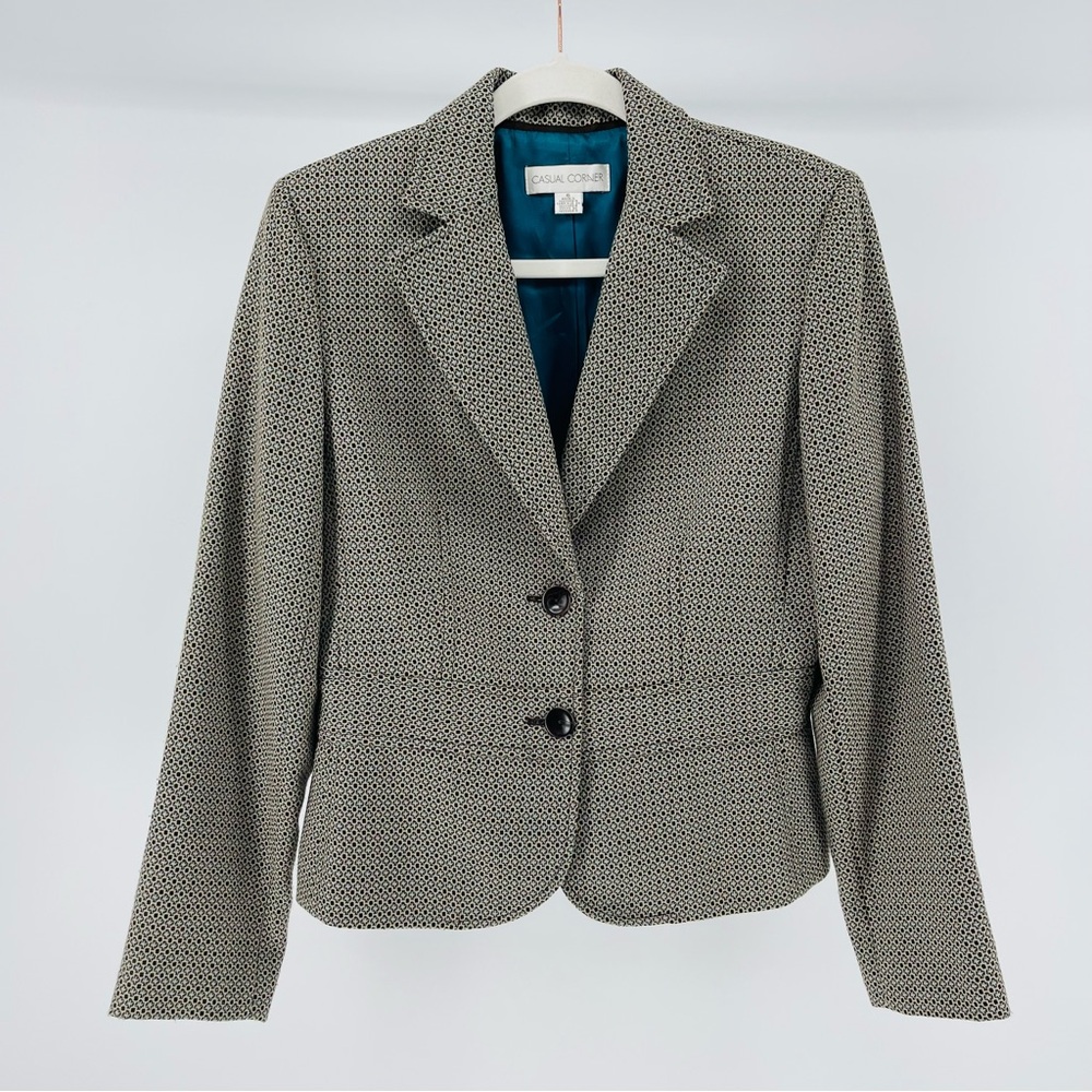 Casual Corner Brown Teal Textured Print Blazer Jacket, Women's 6